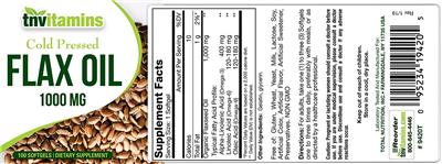 Photo of the tnvitamins Flax Oil 1000 mg label