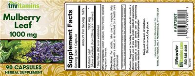 Photo of the tnvitamins Mulberry Leaf 1000 mg label