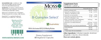 Photo of the Moss Nutrition B-Complex Select label