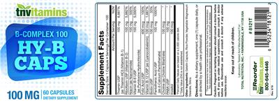 Photo of the tnvitamins Hy-B Caps 100 mg label