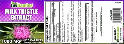 Photo of the tnvitamins Milk Thistle Extract 1000 mg label