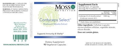 Photo of the Moss Nutrition Cordyceps Select label