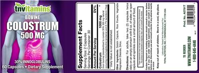 Photo of the tnvitamins Colostrum 500 mg label