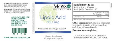 Photo of the Moss Nutrition Lipoic Acid 300 mg label