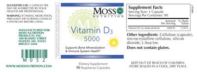 Photo of the Moss Nutrition Vitamin D3 5000 label