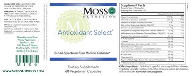 Photo of the Moss Nutrition Antioxidant Select label