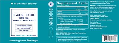 Photo of the The Vitamin Shoppe Flax Seed Oil 1000 mg Essential Fatty Acids label