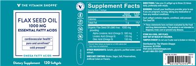 Photo of the The Vitamin Shoppe Flax Seed Oil 1000 mg Essential Fatty Acids label