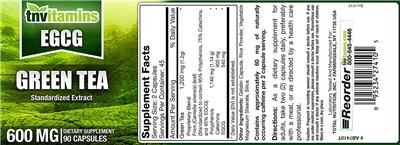 Photo of the tnvitamins Green Tea 600 mg label