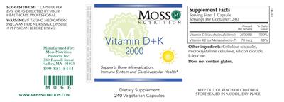 Photo of the Moss Nutrition Vitamin D + K 2000 label