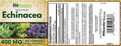 Photo of the tnvitamins Echinacea 400 mg label