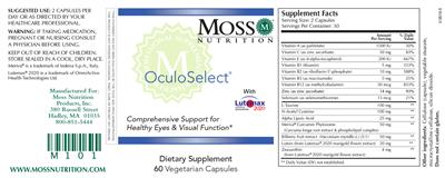 Photo of the Moss Nutrition OculoSelect label