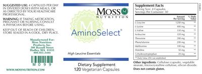 Photo of the Moss Nutrition AminoSelect label