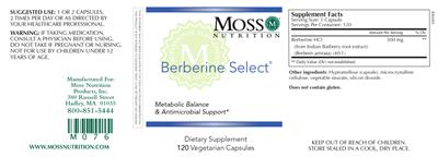 Photo of the Moss Nutrition Berberine Select label