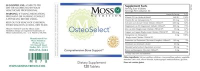 Photo of the Moss Nutrition OsteoSelect label