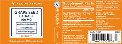Photo of the The Vitamin Shoppe Grape Seed Extract 100 mg label