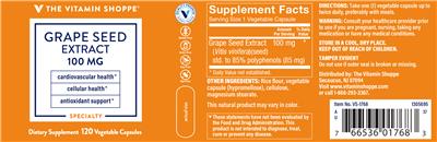 Photo of the The Vitamin Shoppe Grape Seed Extract 100 mg label