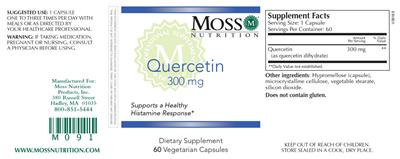 Photo of the Moss Nutrition Quercetin 300 mg label