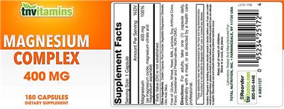 Photo of the tnvitamins Magnesium Complex 400 mg label
