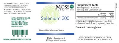 Photo of the Moss Nutrition Selenium 200 label