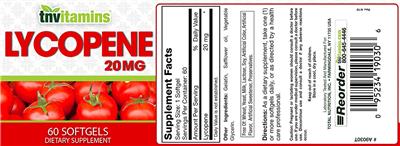 Photo of the tnvitamins Lycopene 20 mg label