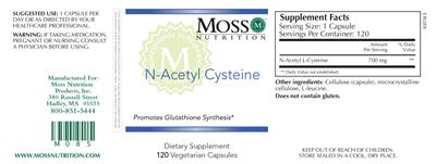 Photo of the Moss Nutrition N-Acetyl Cysteine label