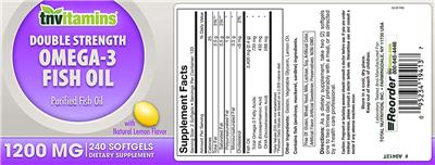Photo of the tnvitamins Double Strength Omega-3 Fish Oil 1200 mg with Natural Lemon Flavor label