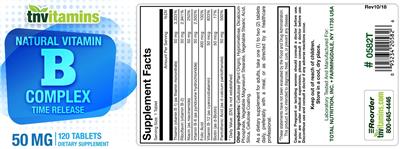 Photo of the tnvitamins Natural Vitamin B Complex 50 mg label