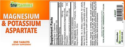 Photo of the tnvitamins Magnesium & Potassium Aspartate label