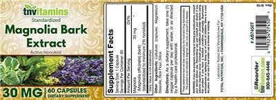 Photo of the tnvitamins Magnolia Bark Extract 30 mg label