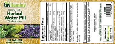 Photo of the tnvitamins Herbal Water Pill label