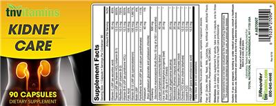 Photo of the tnvitamins Kidney Care label