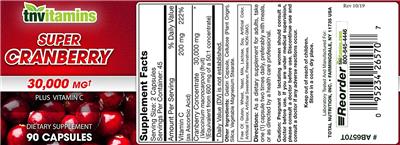 Photo of the tnvitamins Super Cranberry 30,000 mg label