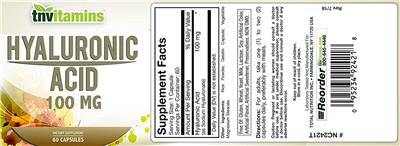 Photo of the tnvitamins Hyaluronic Acid 100 mg label