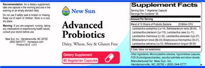 Photo of the New Sun Advanced Probiotics label