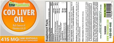 Photo of the tnvitamins Cod Liver Oil 415 mg label