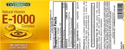 Photo of the tnvitamins Natural Vitamin E-1000 Complex label