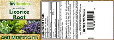 Photo of the tnvitamins Licorice Root 450 mg label