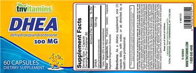 Photo of the tnvitamins DHEA 100 mg label