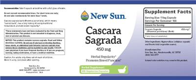 Photo of the New Sun Cascara Sagrada 450 mg label