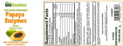 Photo of the tnvitamins Delicious Chewable Papaya Enzymes Natural Tropical Flavor label