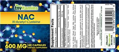 Photo of the tnvitamins NAC 600 mg label