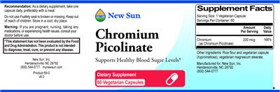 Photo of the New Sun Chromium Picolinate label