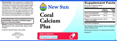Photo of the New Sun Coral Calcium Plus label