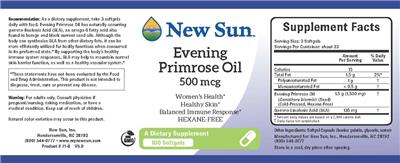 Photo of the New Sun Evening Primrose Oil 500 mcg label