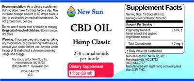 Photo of the New Sun CBD Oil label