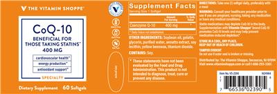 Photo of the The Vitamin Shoppe CoQ-10 400 mg label