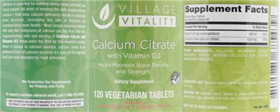 Photo of the Village Vitality Calcium Citrate label