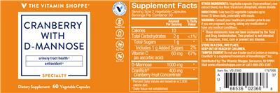 Photo of the The Vitamin Shoppe Cranberry with D-Mannose label