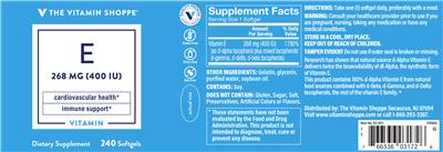 Photo of the The Vitamin Shoppe E 268 mg (400 IU) label